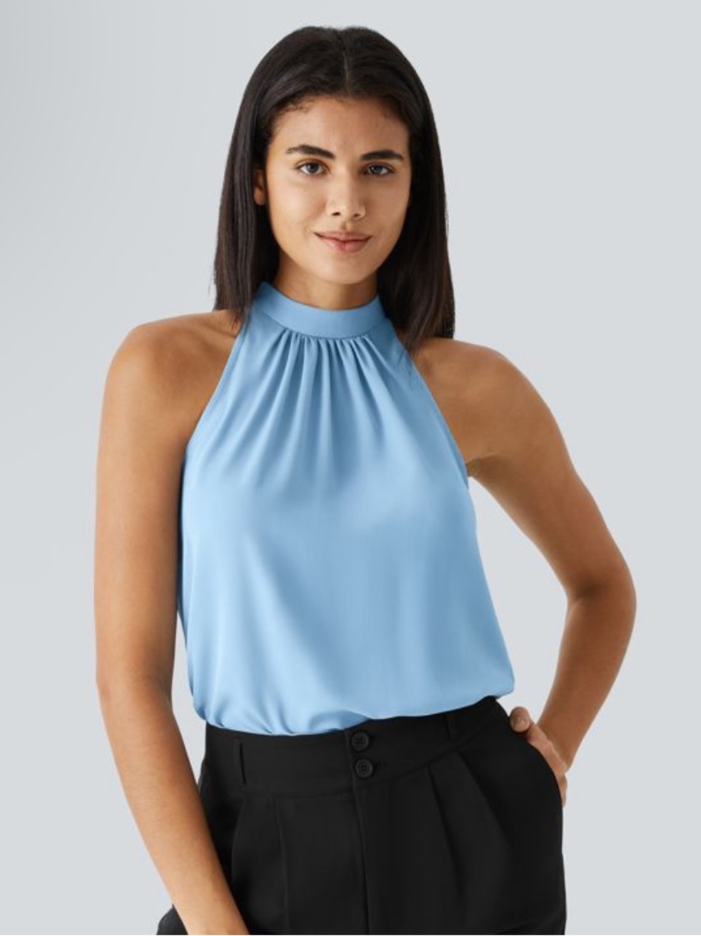 Halara Blue High Neck Sleeveless Flowy Blouse Top Medium